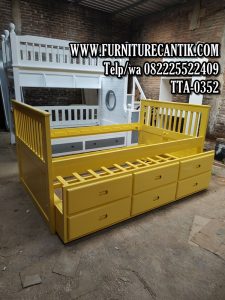 Tempat Tidur Anak Laci Minimalis Sorong Warna Kuning