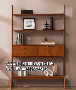 Model Rak Buku Modern Kayu Jati Mewah